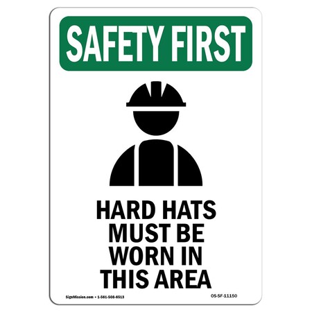 Signmission OSHA Sign, Hard Hats Must W/ Symbol, 5in X 3.5in Decal, 10PK, 3.5" W, 5" H, Portrait, PK10 OS-SF-D-35-V-11150-10PK
